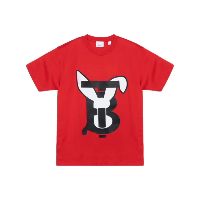 Burberry SS23 The Year Of The Rabbit SS23 Drop Shoulder Sleeve T Shirt Women's Red-0