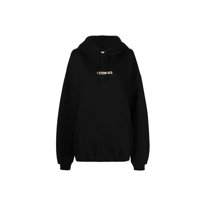 Vetements Logo Label Hoodie 'Black/Neon Yellow'-0