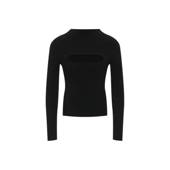 VERSACE Cutout Long Sleeve Sweater Black
