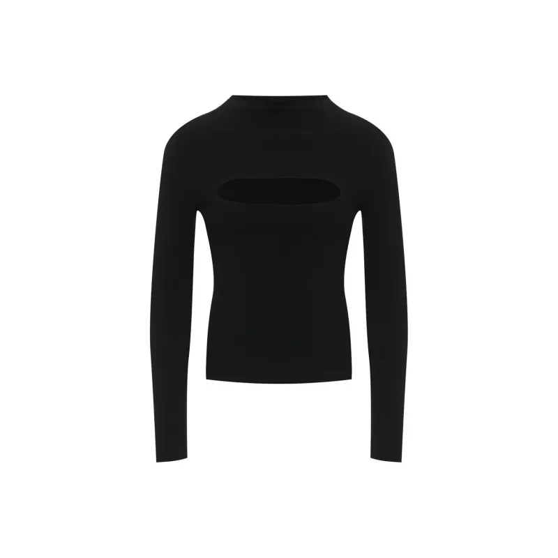 VERSACE Cutout Long Sleeve Sweater Black-0