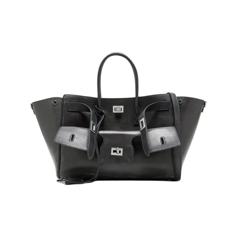 Balenciaga Bel Air Leather Tote Bag, Shopping Bag, Handbag Trumpets Women's Black Gray-0