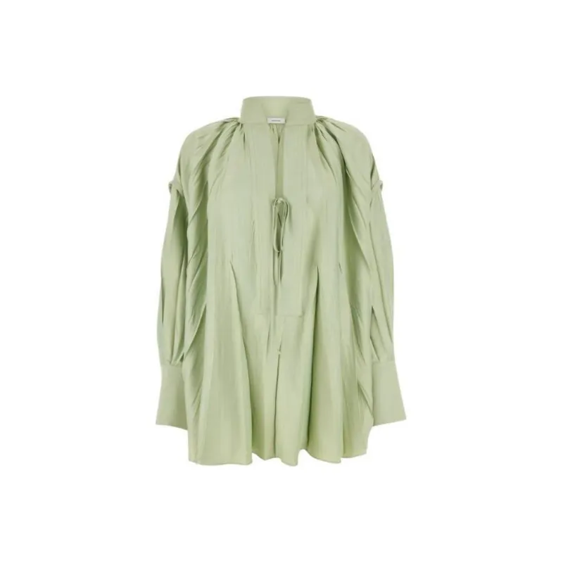 Ferragamo Split Neck Drop Shoulder Pleated Kaftan-0