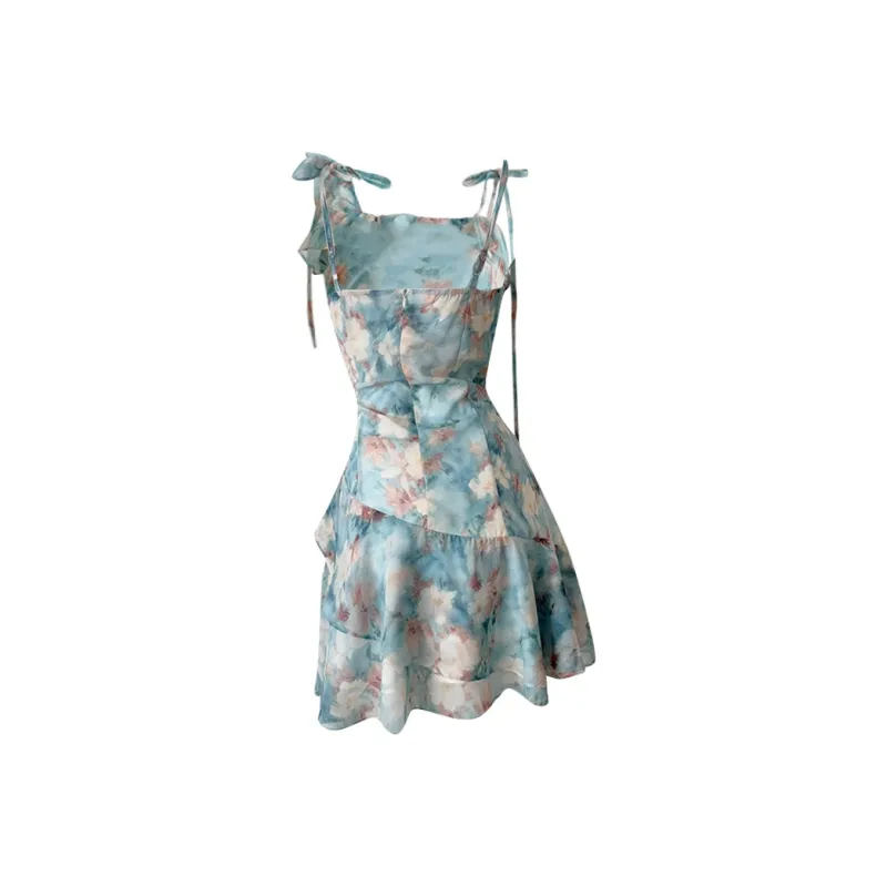 Icicofficial Slip Dress Women's Oil Paintings Green-1