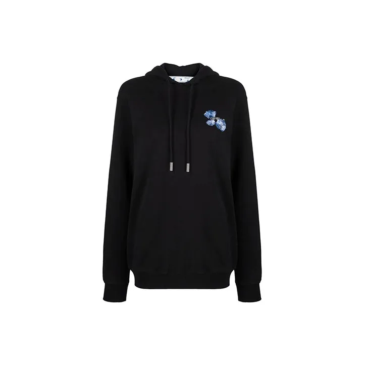 OFF WHITE Women's Embroidered Floral Arrow Reg Hoodie Black-0