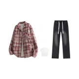 Red White Plaid+Black[Comes with White T-Shirt]