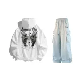 White Sweatshirt+Blue Casual Pants