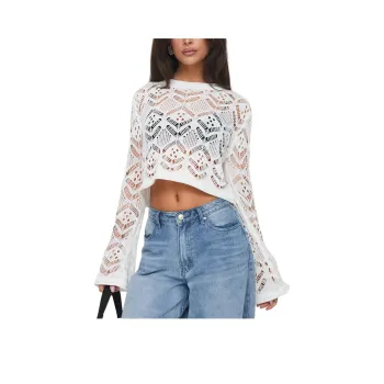 PRINCESS POLLY AILEEN CROCHET SWEATER Knitwear Women's White/White