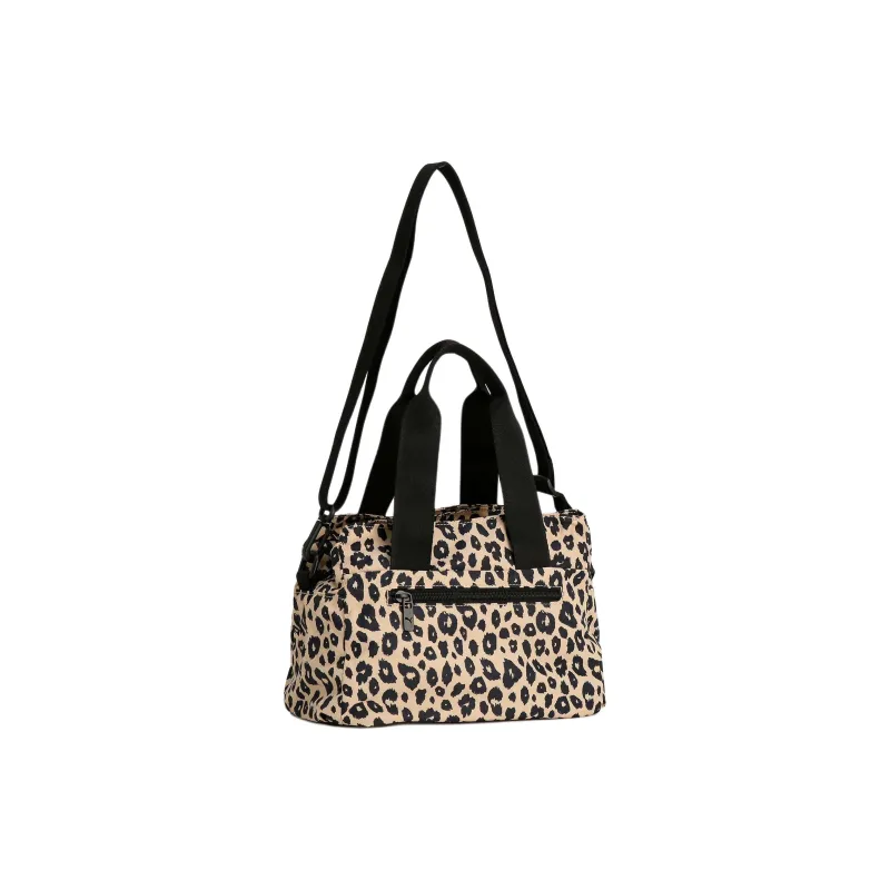 PUMA Nylon Tote Bag, Shopping Bag, Shoulder Bag, Handbag Small Size Women's Black Leopard Print-1