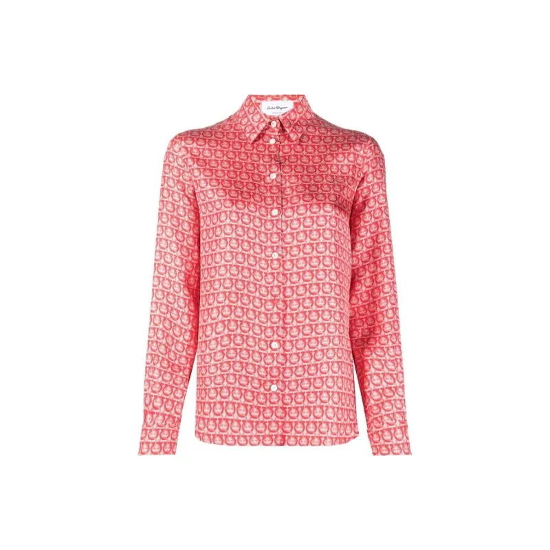 Ferragamo Gancini-print Silk Blouse-0