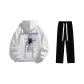 Fleece-Lined Clothing Sets (White Heather Gray Fleece-Lined Hoodies & Sweatshirts+Black Fleece-Lined Casual Pants)