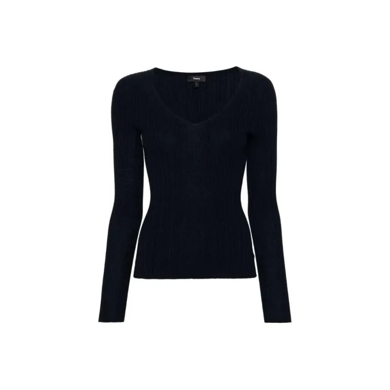 THEORY V neck Rib Knit Top-0