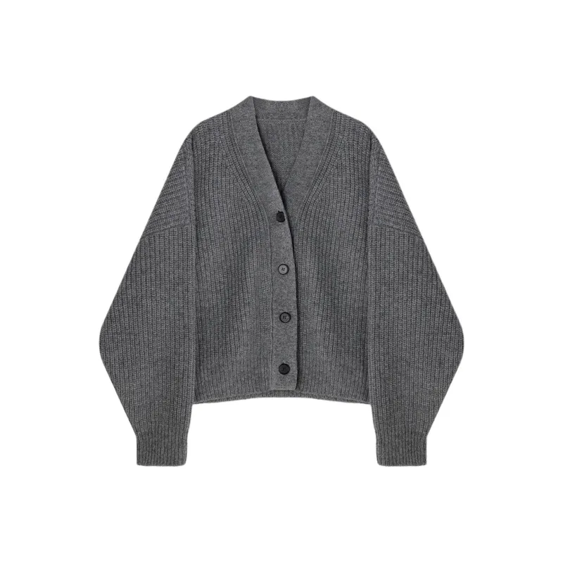 ETHOS OVERFIT BULKY CARDIGAN Sweater Women's Gray-0