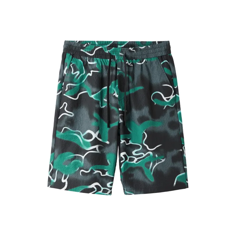 HLA Casual Shorts Men's Emerald Green Pattern-0