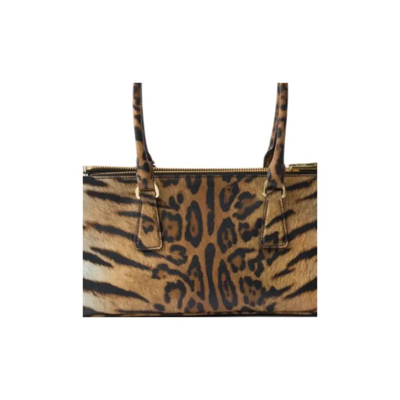 PRADA Cow Leather Shoulder Bag Medium Size Women's Beige & Black-5