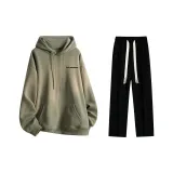 Fleece-Lined Clothing Sets (Moss Green Fleece-Lined Hoodies & Sweatshirts+Black Fleece-Lined Casual Pants)