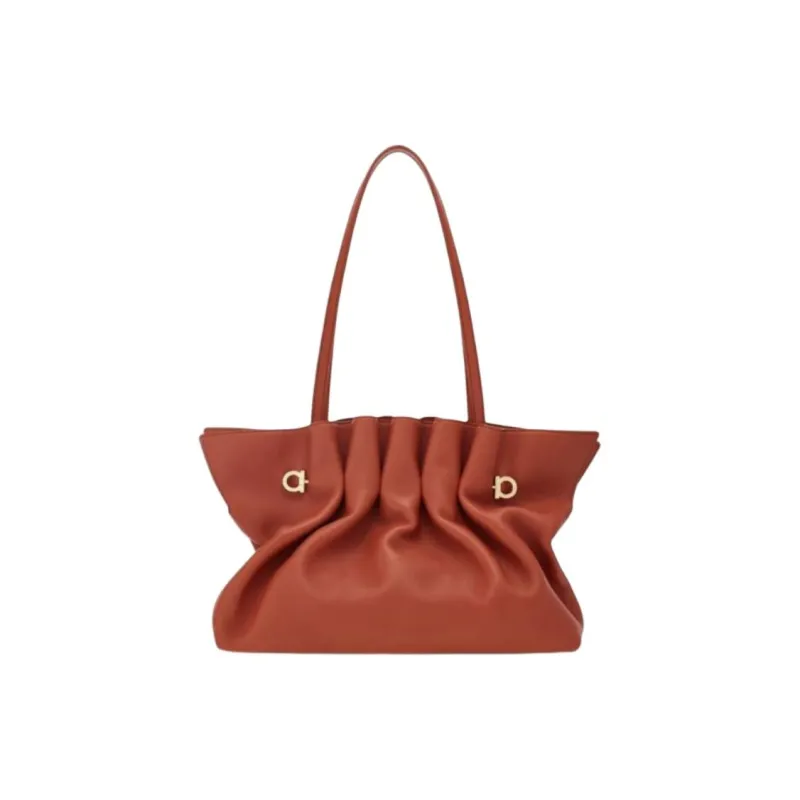 FERRAGAMO Nubuck Shoulder Bag Medium Size Women's Red Brick-1