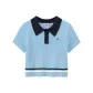 Sea Salt Blue[Color Block Design Neckline, Towel Cotton Breathable Moisture Absorption]
