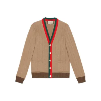 GUCCI Web Stripe Ribbed knit Cardigan