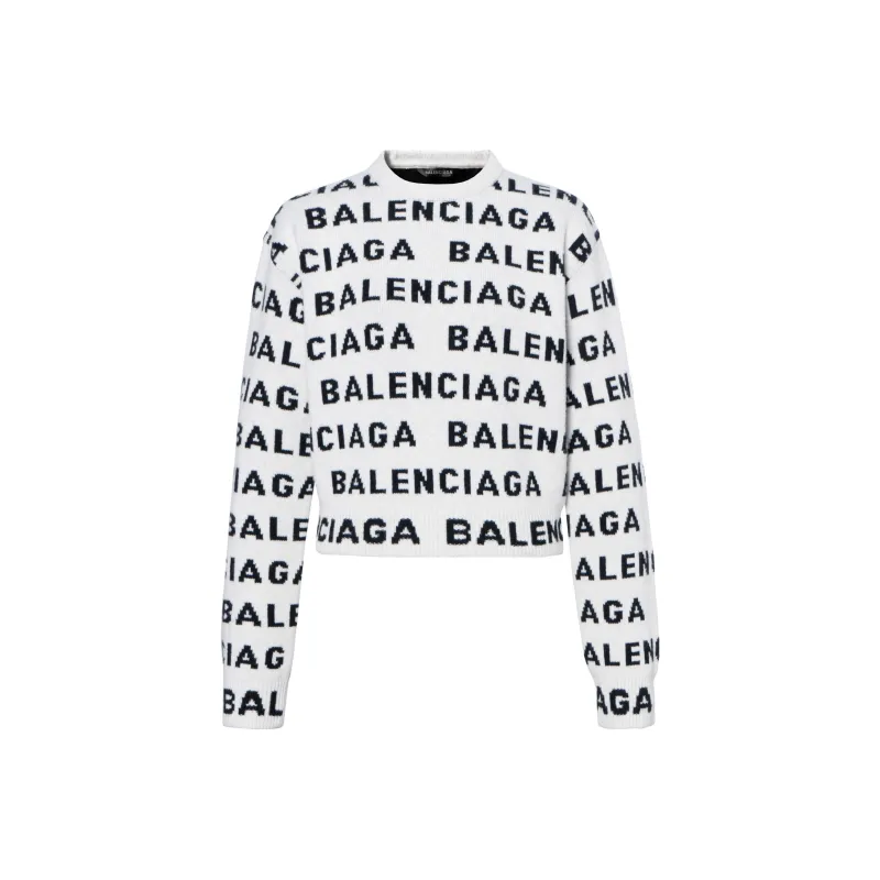 Balenciaga Logo Intarsia Knit Crewneck Jumper-0