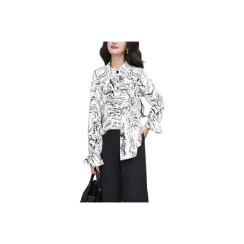 Wbwq Shirt Women's Black And White Florals