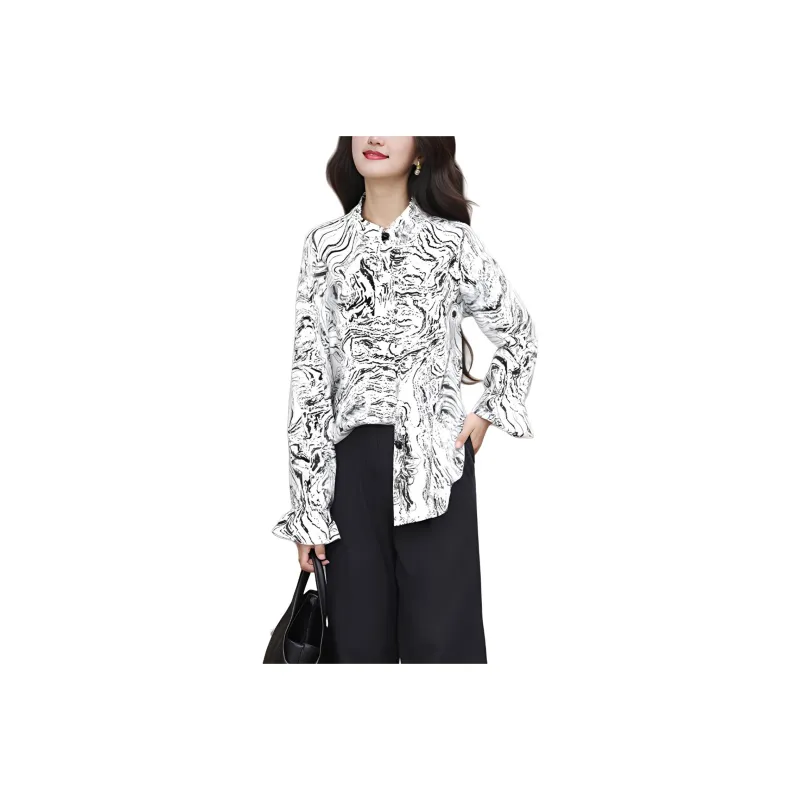 Wbwq Shirt Women's Black And White Florals-0