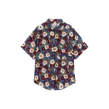 Mu Qingqing T Shirt Women's Blue With White Floral