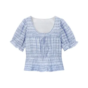 EICHITOO T Shirt Women's Light Blue Plaid