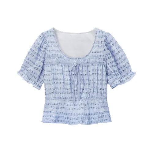 EICHITOO T Shirt Women's Light Blue Plaid