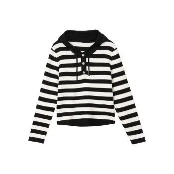 FAWENXIANGZI Sweater Women's Black White Stripes