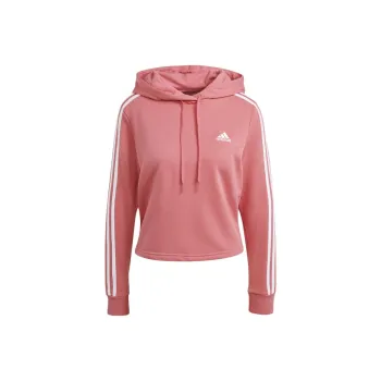Adidas Essentials 3-Stripes Cropped Hoodie Sweatshirt Women's Pink