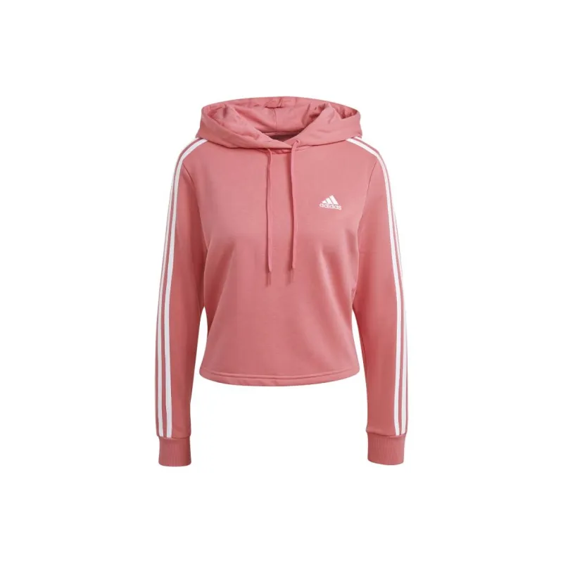 Adidas Essentials 3-Stripes Cropped Hoodie Sweatshirt Women's Pink-0
