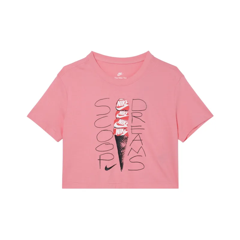Nike Sportswear Letter Logo Print Pullover Crop T-Shirt Pink-0