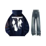 Navy Blue Sweatshirt+Light Blue Jeans