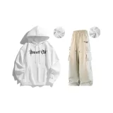 White Sweatshirt+Apricot Casual Pants[Fleece-Lined]