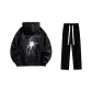 Fleece-Lined Clothing Set (Black Fleece-Lined Sweatshirt+Black Fleece-Lined Casual Pants)