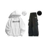 White Sweatshirt+Black Casual Pants[Fleece-Lined]