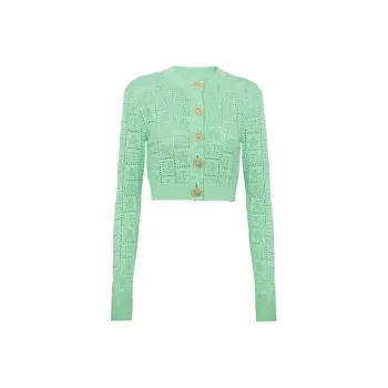 BALMAIN Buttonned Monogram Mesh Knit Cardigan