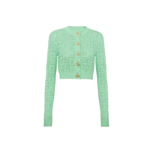 BALMAIN Buttonned Monogram Mesh Knit Cardigan