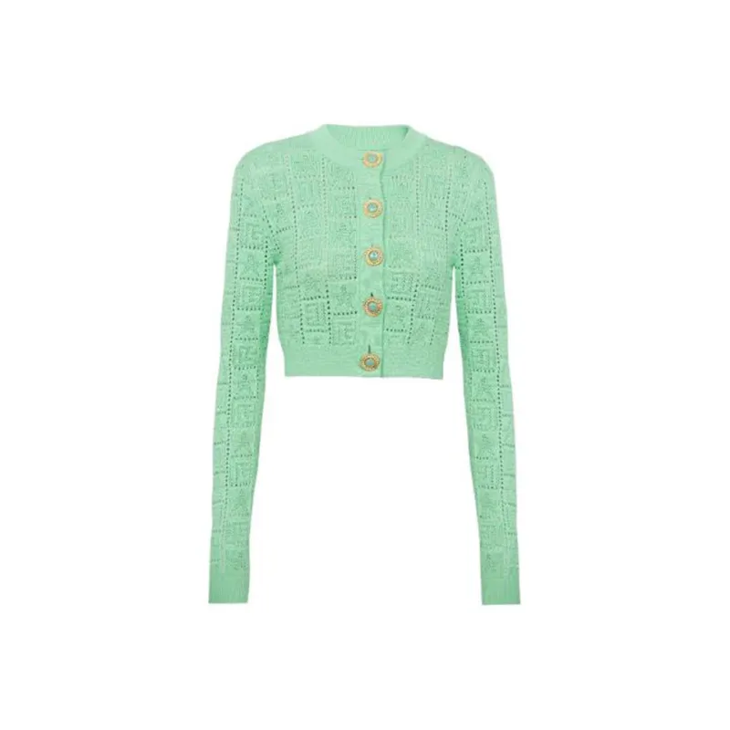 BALMAIN Buttonned Monogram Mesh Knit Cardigan-0