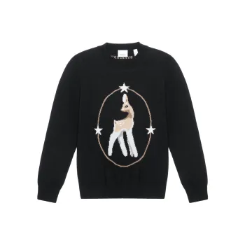 Burberry Wool Blend Deer Motif Sweater Black