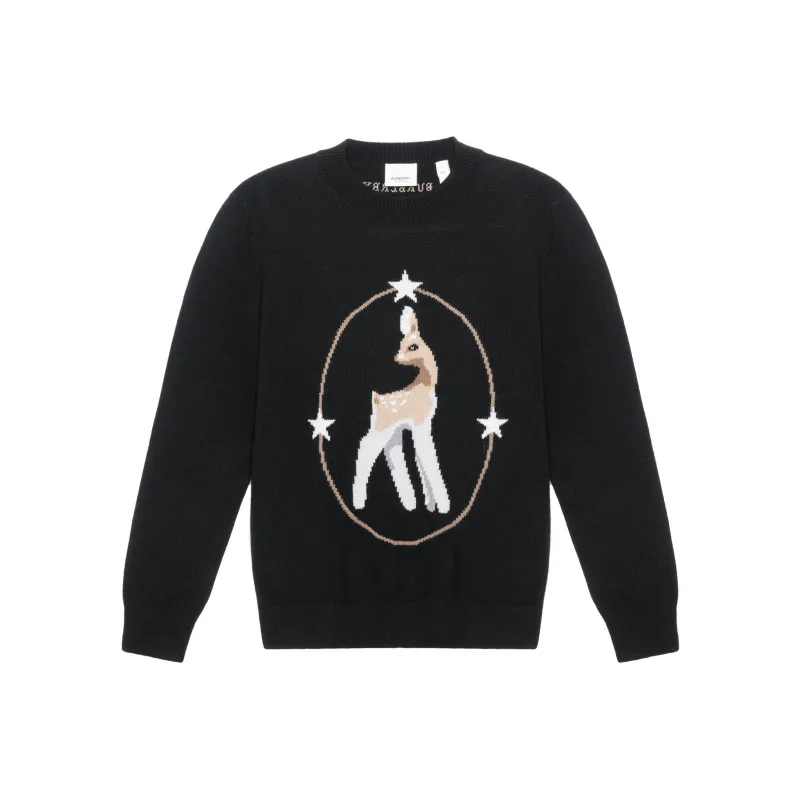 Burberry Wool Blend Deer Motif Sweater Black-0