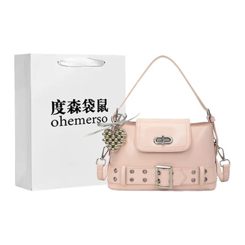 Dusen Kangaroo PU Shoulder Bag Women's White/Black/Purple/Yellow/Pink-24