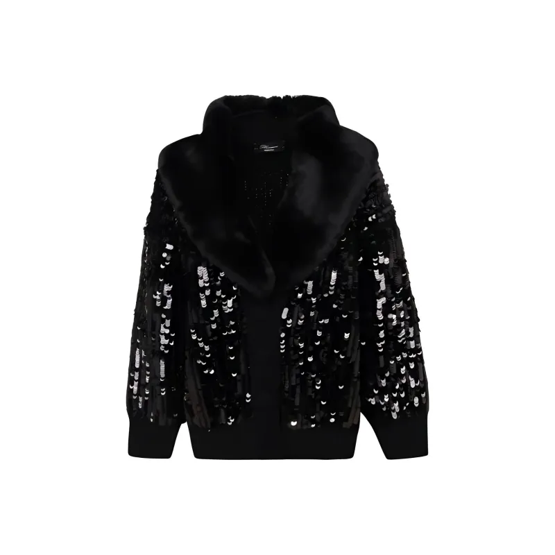 Blumarine Sequin embellished Faux fur Trim Cardigan-0