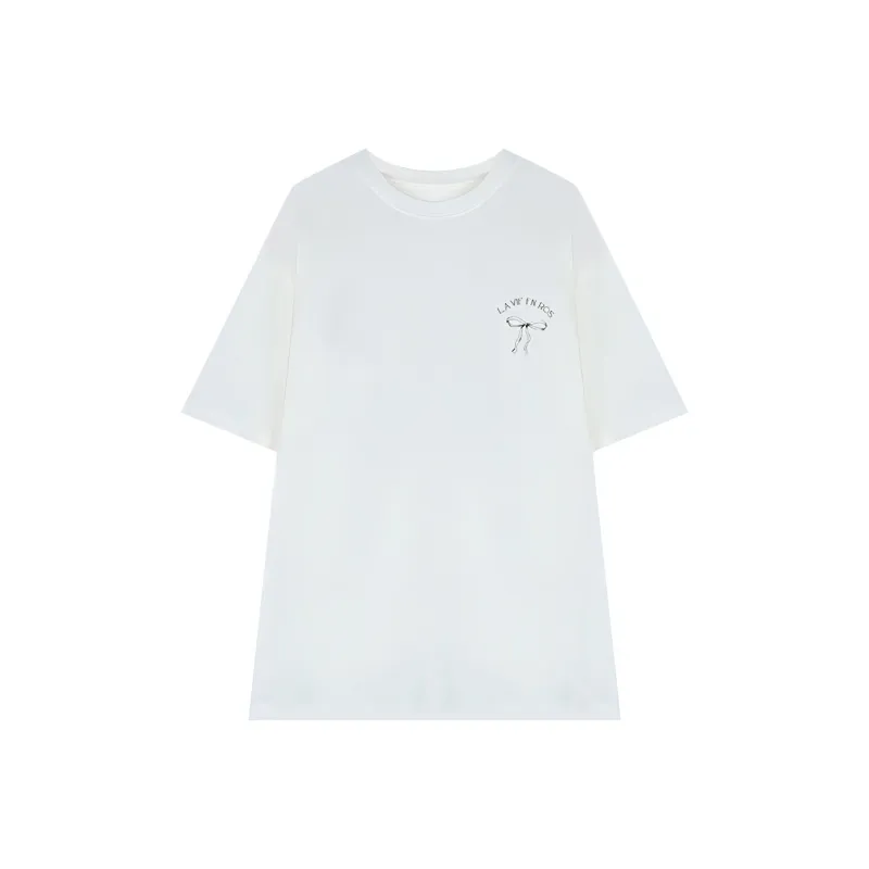 Ning Cai Yuer Drop Shoulder Sleeve T Shirt Women's White-0