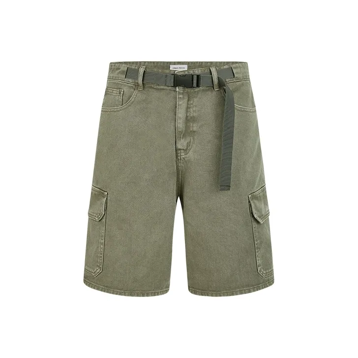 URBAN REVIVO Casual Shorts Men Gray Green-0