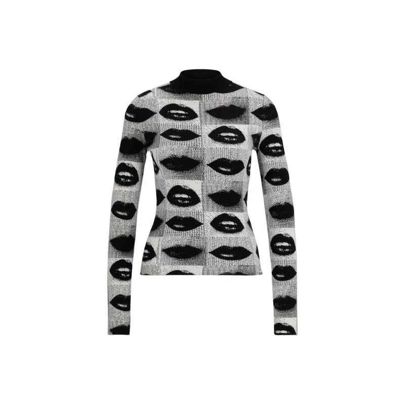 HUGO BOSS Mock-Neck Sweater With Lips Jacquard Sweater Women's Multicolor-0