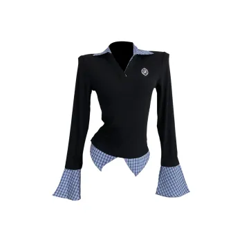 FLIM T Shirt Women's Black & Blue Plaid