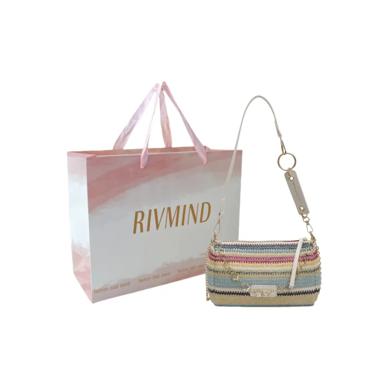 RIVMIND Straw Woven Shoulder Bag Regular Women's Multicolor Brown/Multicolor White/Ecru/Khaki-6
