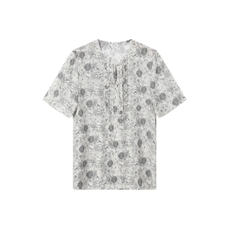 H YXIANG T Shirt Women's White Base Small Flower-0