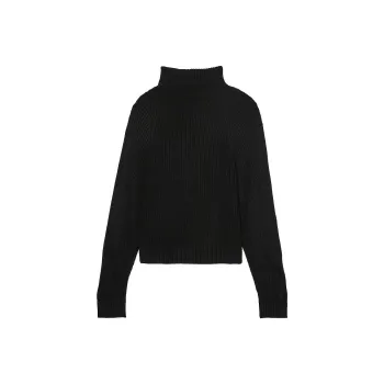 Victoria's Secret PINK Varsity Knit Chunky Turtleneck Sweater/PB Sweater Women's Pure Black